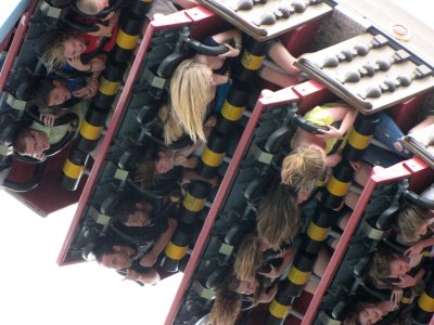 Notice the long hair on the women - these folks are upside down, and long enough for gravity to have a chance to pull the hair back down.