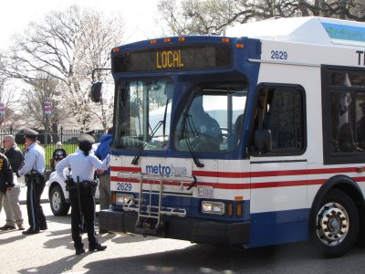 Metrobus being used to transport arrestees