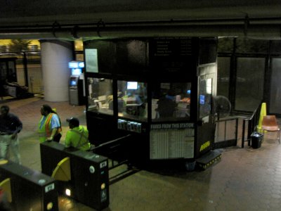 Fort Totten kiosk, photographed from the escalator up to the Red Line platform.