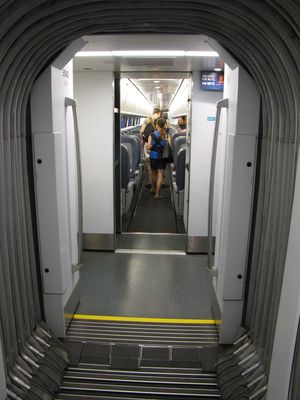 The connection between two Acela Express cars.
