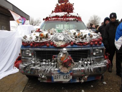 This is the "Art Car", which was parked near the police cars. This was a very ornately done vehicle, decorated pretty much everywhere they could and still keep it street legal. I can't imagine how much time and effort this took to do. It's quite a car, that's for sure.