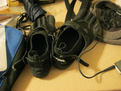 My Skeletoes walking shoes, waiting to be packed up again for Tuesday.