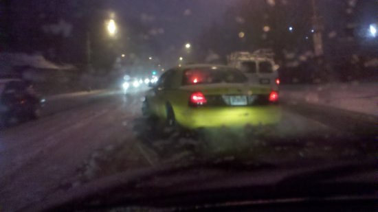 On 16th Street NW, going northbound alongside Malcolm X Park. A cabbie driving a Crown Vic in front of me was having a little trouble keeping his vehicle pointing straight.