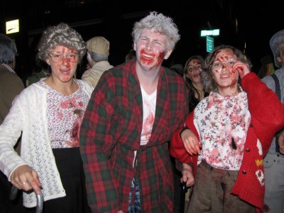 This group (plus one more) went as a group of undead senior citizens. They not only behaved like a zombie would be expected to, but also played the stereotypical "old person" bit.