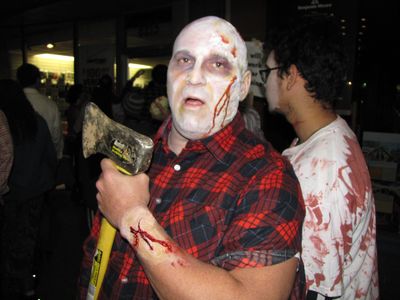 Zombie with an axe - and yes, that was a real axe!