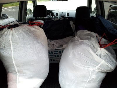 The departing clothes, all loaded in the car