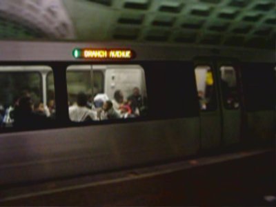 Branch Avenue destination sign on a CAF 5000-Series car