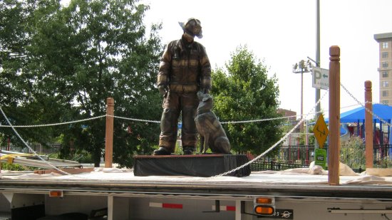 The statue, on the truck.