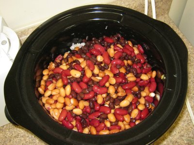 Beans in the big pot.