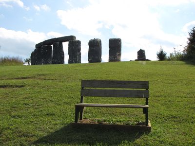 Foamhenge, as viewed from down the hill.