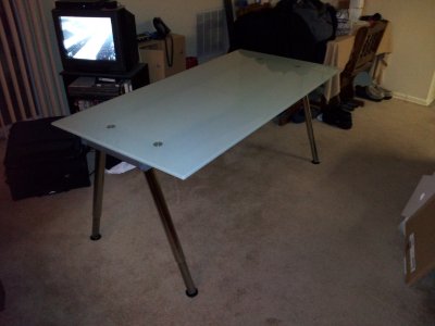 My new desk, in the middle of the living room