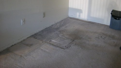The dust left behind after I removed the old desk