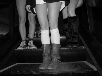 Riding down the escalator at Metro Center.