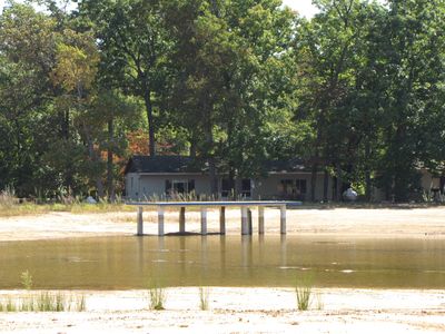 The platform that once held the big slide.  This platform was taller than the other platform, and was a few feet above the normal lake level.  Like the main tower, the big slide was demolished in 2009.