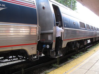 The train leaves Staunton station.