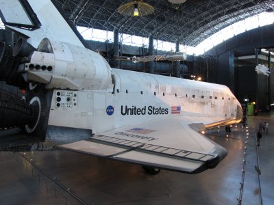 Starboard aft view of Discovery, seen from a stair on the second-floor level.