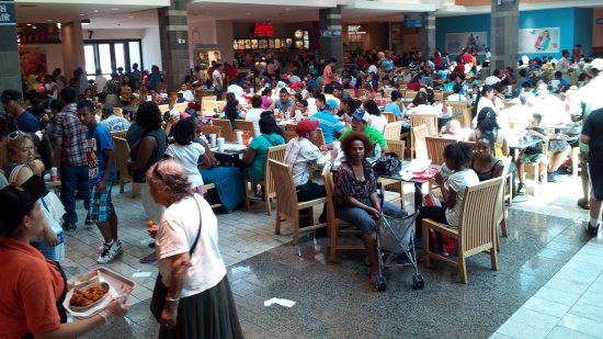 Food court at Wheaton Plaza, jammed with people