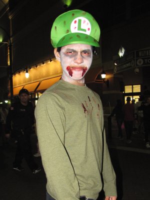 Zombie Luigi.  And yes, zombie Luigi kicks his legs when he jumps, too.  Yes, I asked.