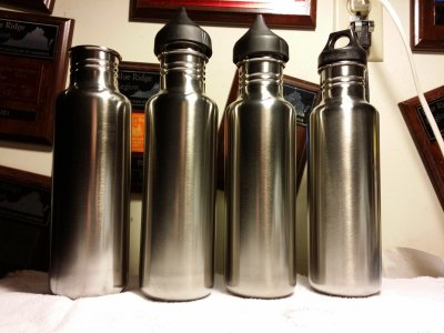 Klean Kanteen water bottles, polished to a shine