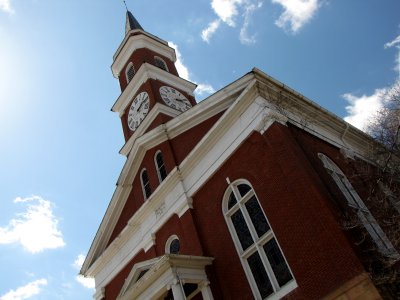 Town Clock Church, right up close.