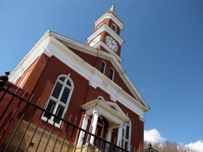 Town Clock Church, right up close.