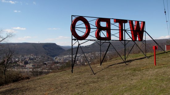 View of the town from behind the WTBO sign