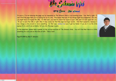 Schumin Web 404 error from December 1, 1999, viewed at modern resolution