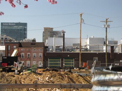 Construction site behind the facades.