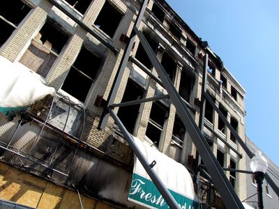 Burned-out Hecht's building