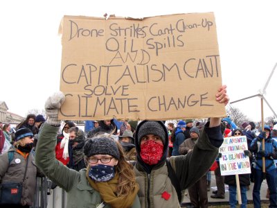 Bandanna masks with drone signs