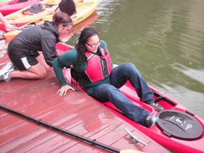 Doreen gets into her kayak