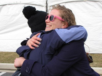 Katy and Meagan share a hug before Meagan had to leave to go back to AU.