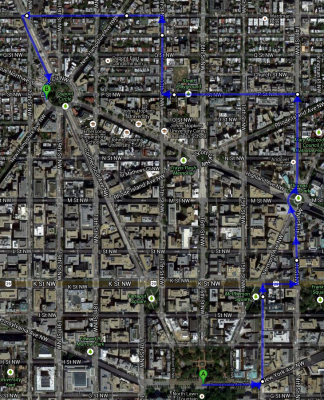 Map of the march route.  Note that rather than take the typical march route up Connecticut Avenue through an empty business district, we went through the neighborhoods!