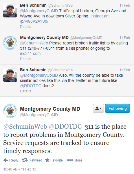 Twitter discussion with MoCo over traffic light issue