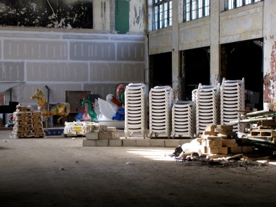 The section behind the carousel at the Casino, now being used for storage.  The Mad-O-Rama dark ride used to be located in the space behind those piles of chairs in the right of the photo.  I only rode Mad-O-Rama once (likely that 1987 trip), and it scared the heck out of me.  After all, I was only six years old.  But I don't regret doing that.  After all, Mad-O-Rama is completely gone now.  I think I would have regretted it if I hadn't ever ridden, now that it is gone.  So I'm glad I did.