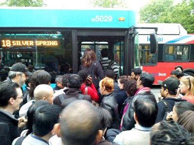 The 18 bus got rushed by a whole crowd of people.  This photo was taken moments later.