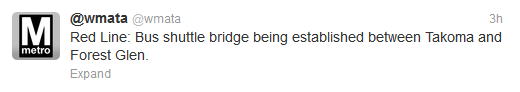Red Line: Bus shuttle bridge being established between Takoma and Forest Glen.