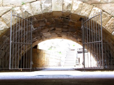 Gates leading to stairs beneath the Reynolds Wrap building.