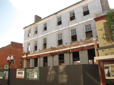  This is the old Taylor Hotel, at 119 North Loudoun Street.  The building is currently undergoing a renovation, which seeks to restore the building to its 1800s appearance, when it contained balconies at the second and third floor levels.