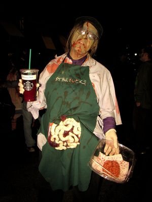 Zombie Starbucks barista.  I later went to Starbucks with her, and it was really fun, as everyone enjoyed her costume, customers and employees alike.