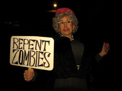 Another woman took a different spin on things, going as a southern woman calling for zombies to repent.