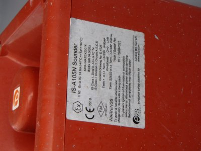 Label on the warning rattler, which is an IS-A105N sounder.