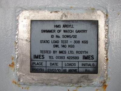 Plate for the swimmer of watch gantry, this one apparently replacing an earlier one.