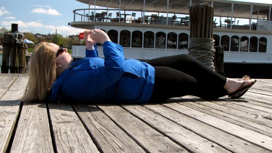 I found Melissa's getting down in an almost lounging position on the dock to get some skyward photos to be mildly amusing, and so I took a photo.