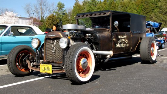 This rat rod is based on a 1920s Ford Model A sedan, with a lot of other customization.