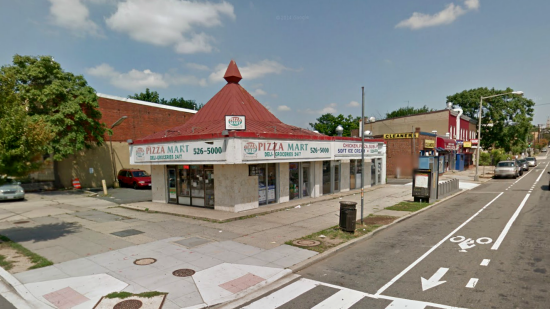 This building, formerly a KFC, seen above in Google Street View imagery, is what sometimes happens to these older retail and restaurant buildings. I first spotted this building when I was down this way in March. When I went to photograph it on Saturday, it had been demolished, as I found a hole in the ground where I had expected to see Pizza Mart. Such is the fate of these buildings, after all. They have zero historic value in most cases, and are subject to demolition when the next new idea comes along.