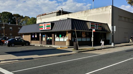 This building, now a 7-Eleven, at the intersection of Bladensburg Road and Neal Street NE, has me stumped. I spent far too long trying to figure out what this was built as. It looks like a chain built it, I couldn't figure out what that chain was. There appears to have once been an entrance on the Bladensburg Road side, but I can't figure out the architecture. The sign appears to have been reused, but I don't know what company that sign shape belonged to. Historical Street View imagery shows that it became a 7-Eleven in 2012. Before that, it was a nail place, and the mansard was shingle. If you recognize it, let me know.