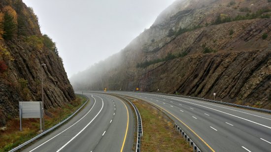 The cut through Sideling Hill, viewed from the pedestrian bridge, facing east.