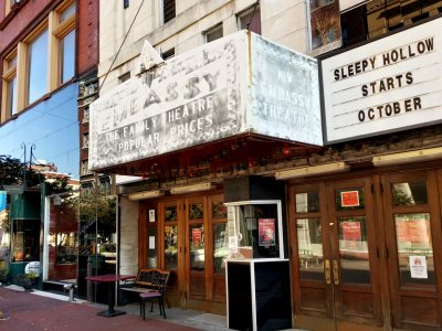 The sign at the New Embassy Theatre