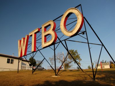 The WTBO sign, photographed during the "golden hour"